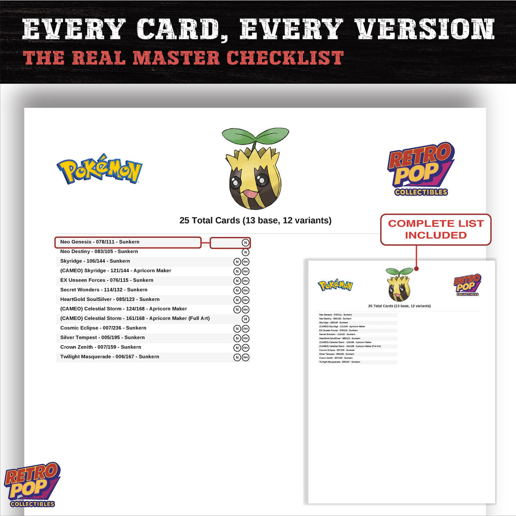 Sunkern master set checklist PDF preview - every card listed
