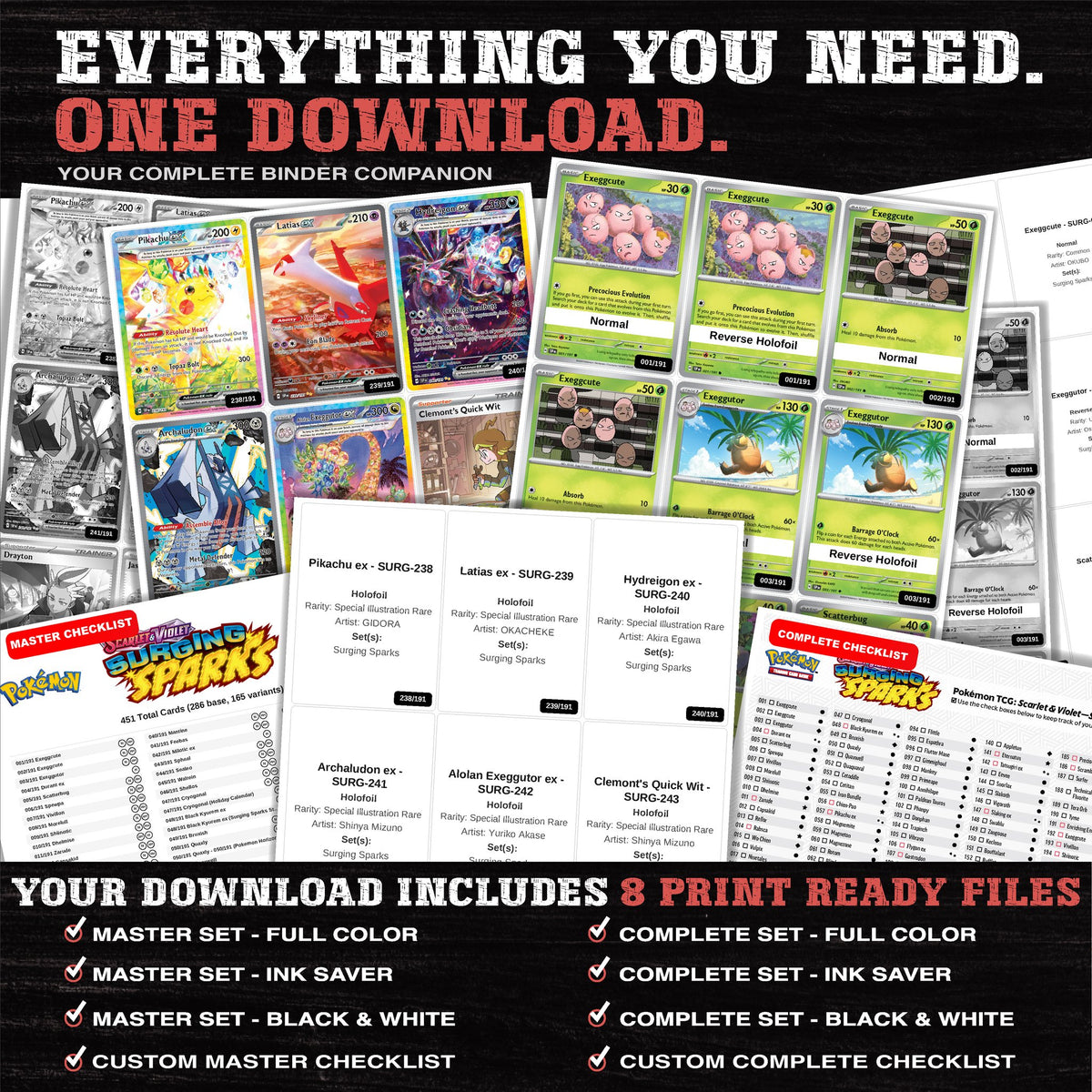 Everything included in the Surging Sparks placeholder download - 8 PDF files