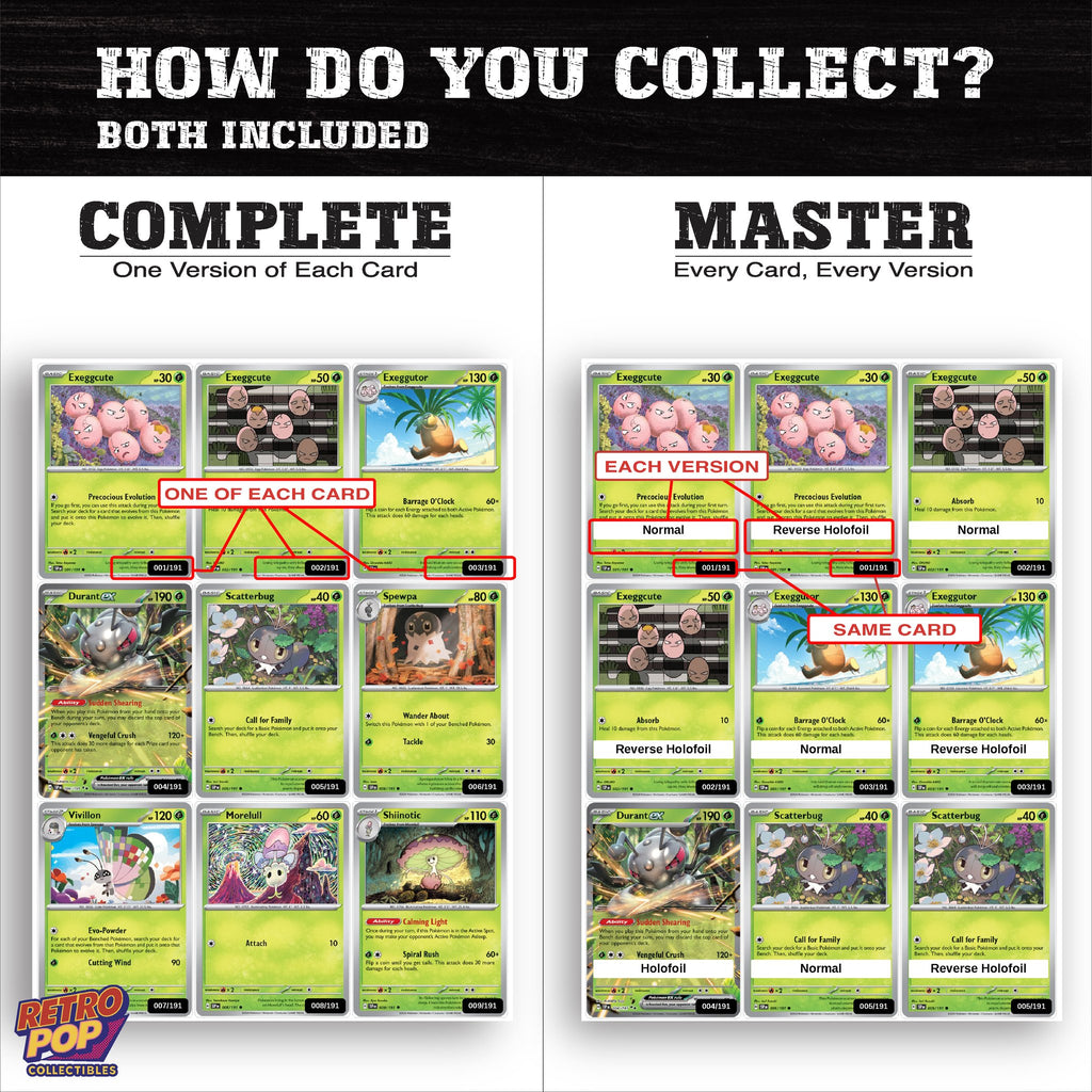 Complete Set vs Master Set versions of Surging Sparks binder placeholders