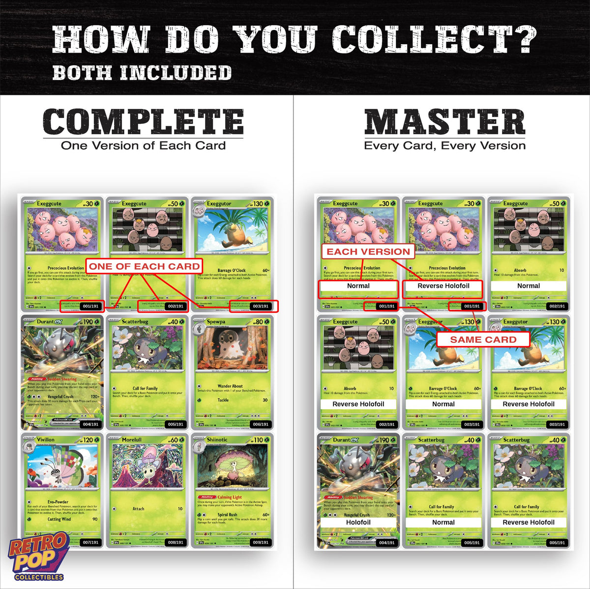 Complete Set vs Master Set versions of Surging Sparks binder placeholders