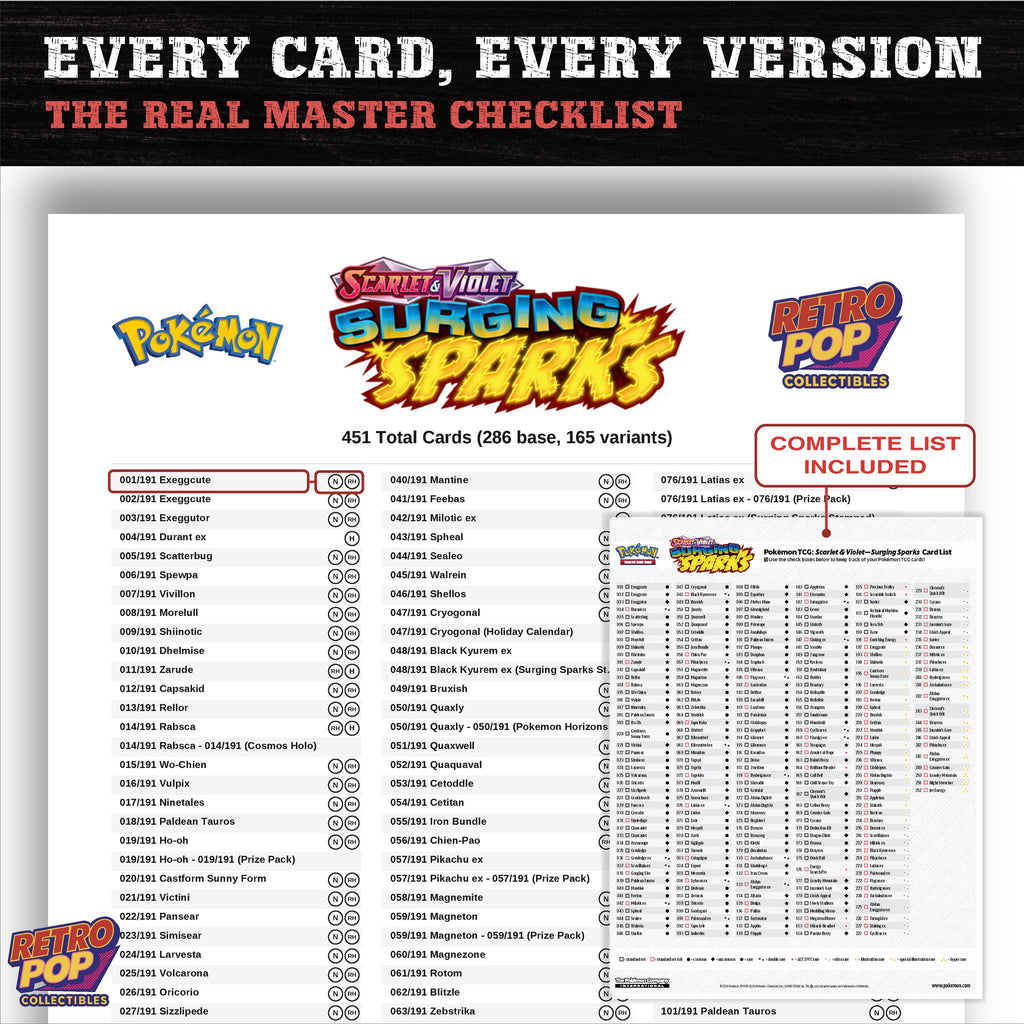 Surging Sparks Pokemon card checklist PDF preview