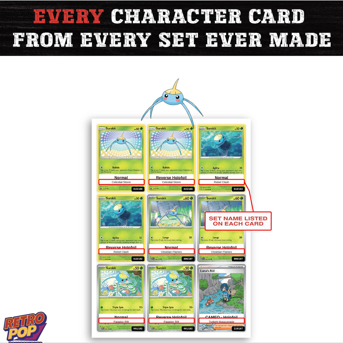 Surskit card collection preview - every set Surskit appears in