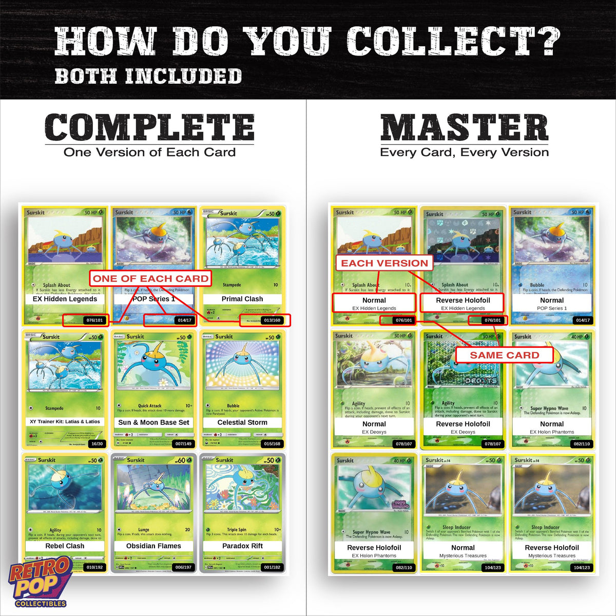 Complete Set vs Master Set versions of the Surskit binder placeholders