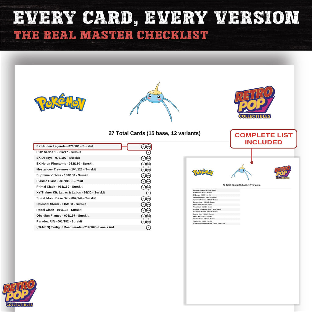 Surskit master set checklist PDF preview - every card listed