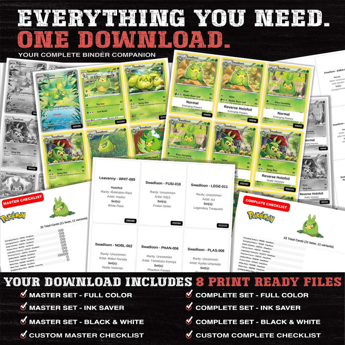 Everything included in the Swadloon master set download - 8 PDF files
