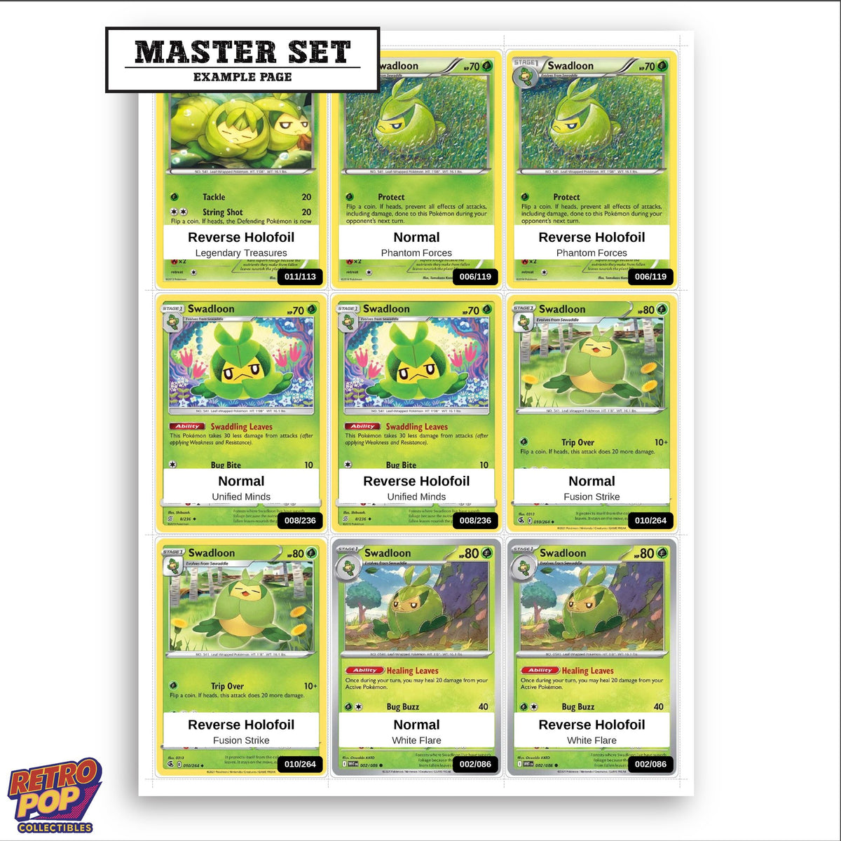 Printed Swadloon Pokemon placeholders in binder - real photo 3