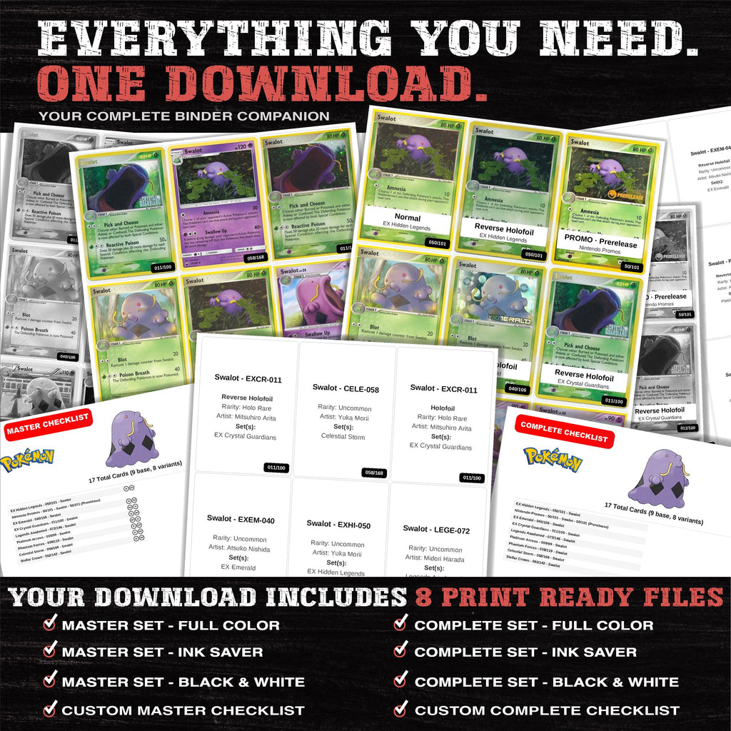 Everything included in the Swalot master set download - 8 PDF files