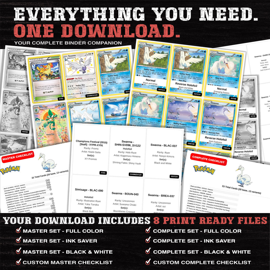 Everything included in the Swanna master set download - 8 PDF files