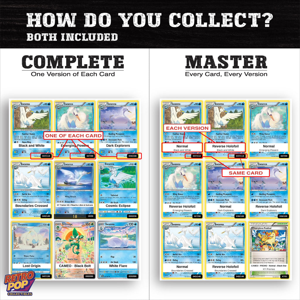 Complete Set vs Master Set versions of the Swanna binder placeholders