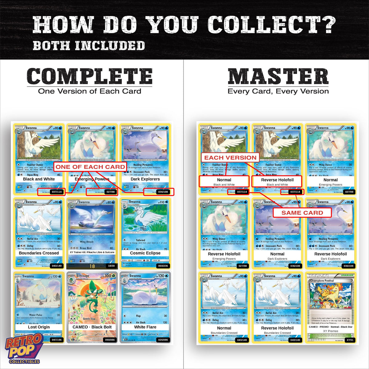 Complete Set vs Master Set versions of the Swanna binder placeholders