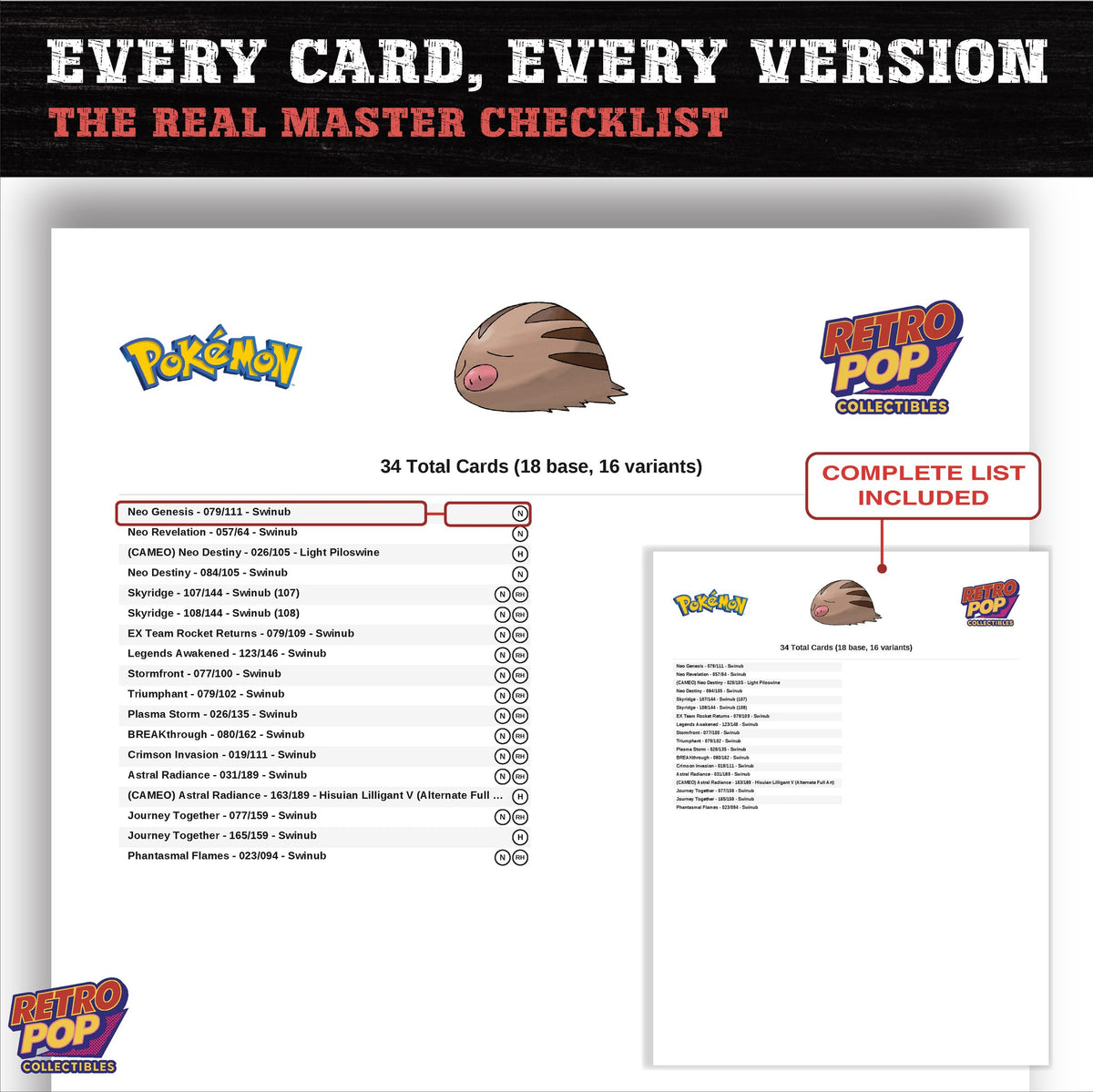 Swinub master set checklist PDF preview - every card listed