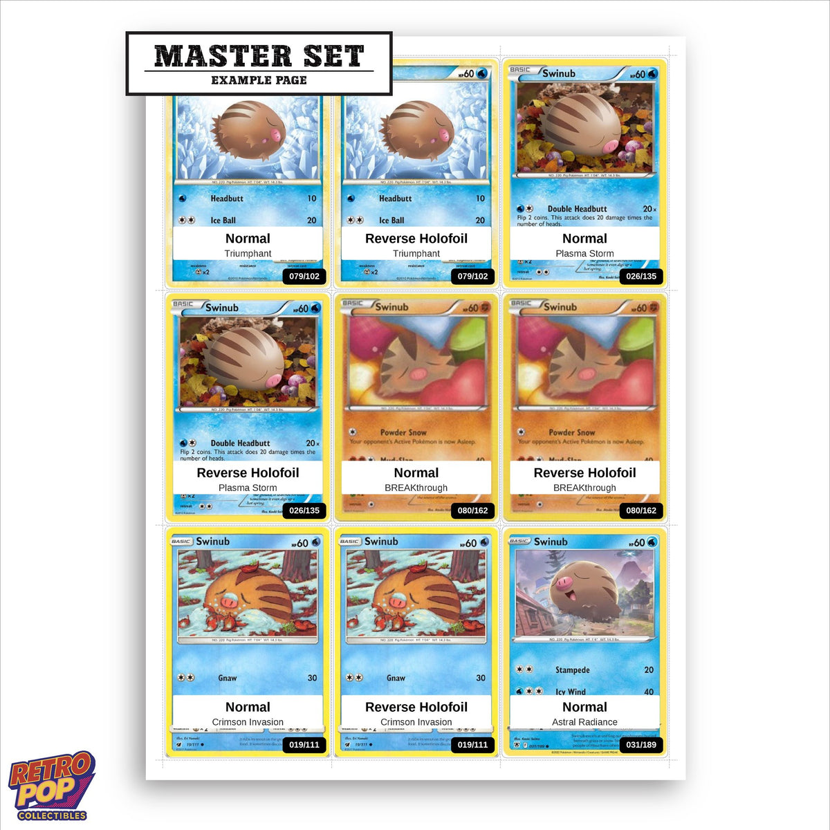 Printed Swinub Pokemon placeholders in binder - real photo 1