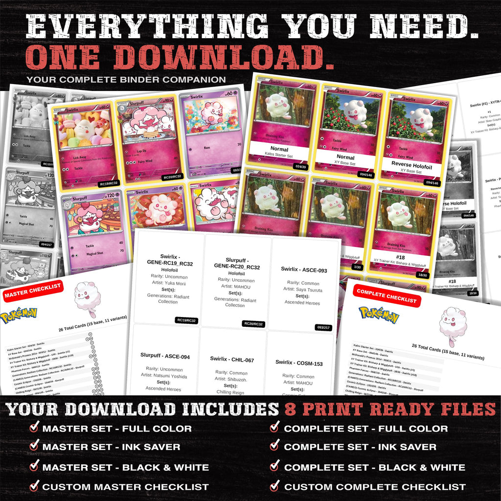 Everything included in the Swirlix master set download - 8 PDF files