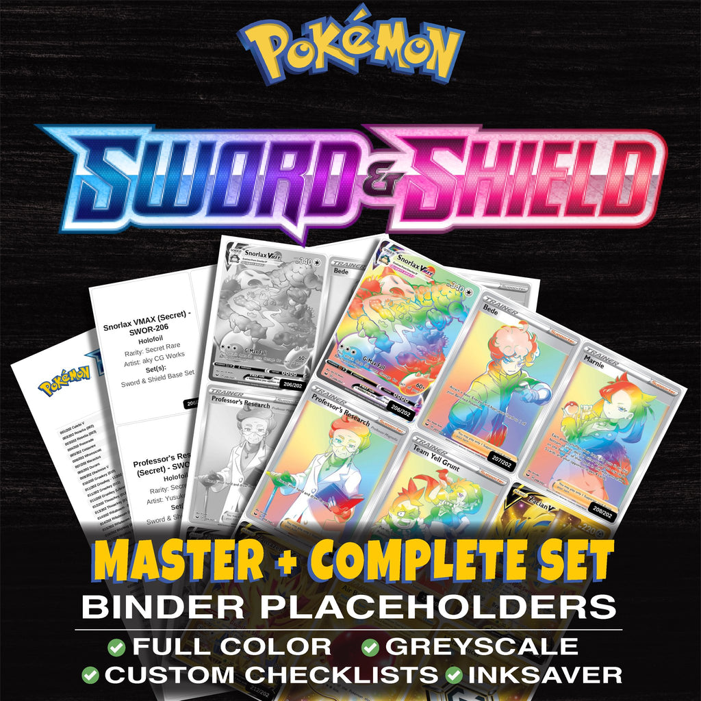 Sword & Shield Base Set Pokemon binder placeholders printable PDF - includes Snorlax VMAX (Secret)