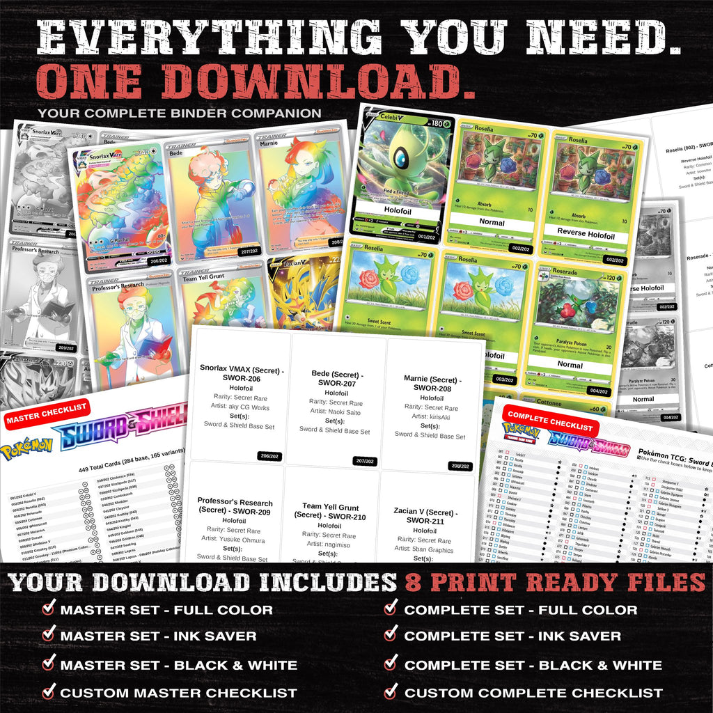 Everything included in the Sword & Shield Base Set placeholder download - 8 PDF files