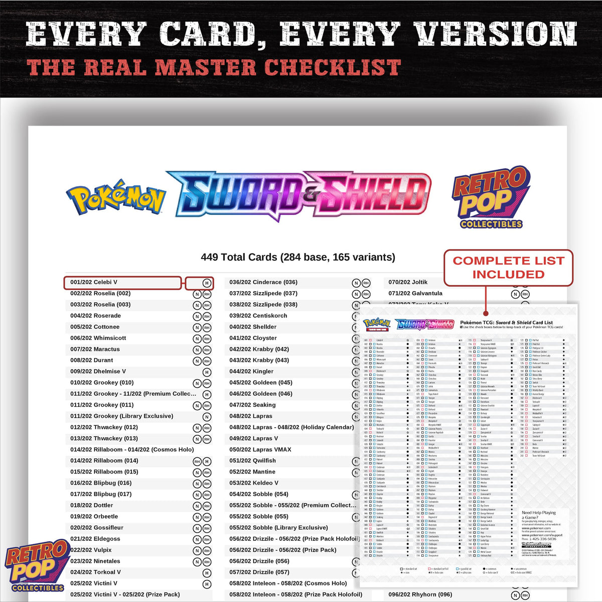Sword & Shield Base Set Pokemon card checklist PDF preview