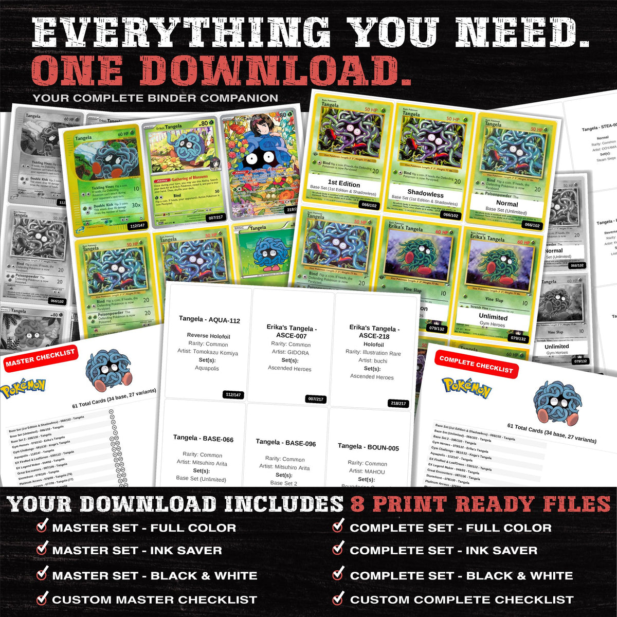 Everything included in the Tangela master set download - 8 PDF files
