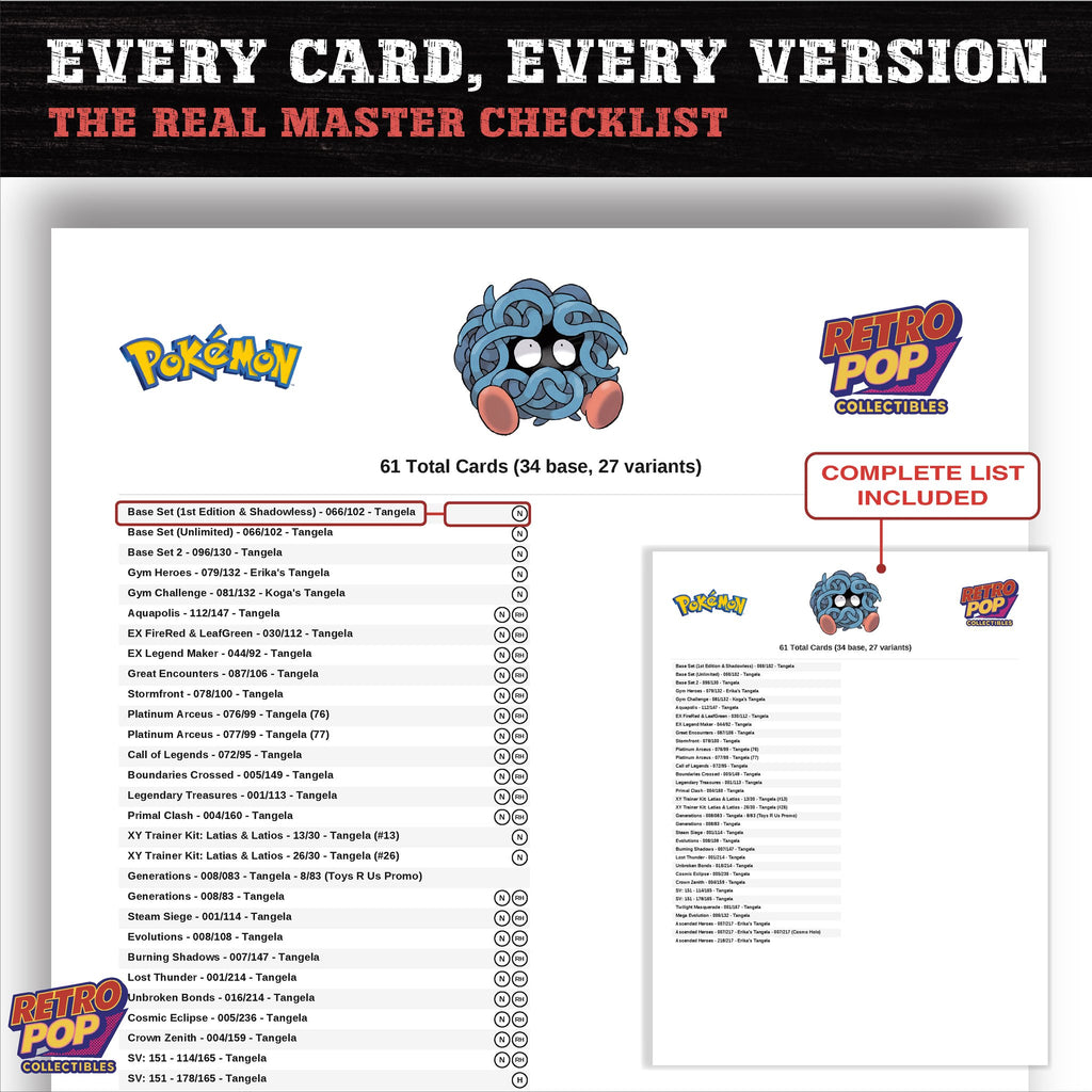 Tangela master set checklist PDF preview - every card listed