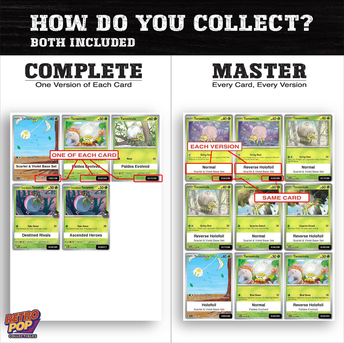 Complete Set vs Master Set versions of the Tarountula binder placeholders