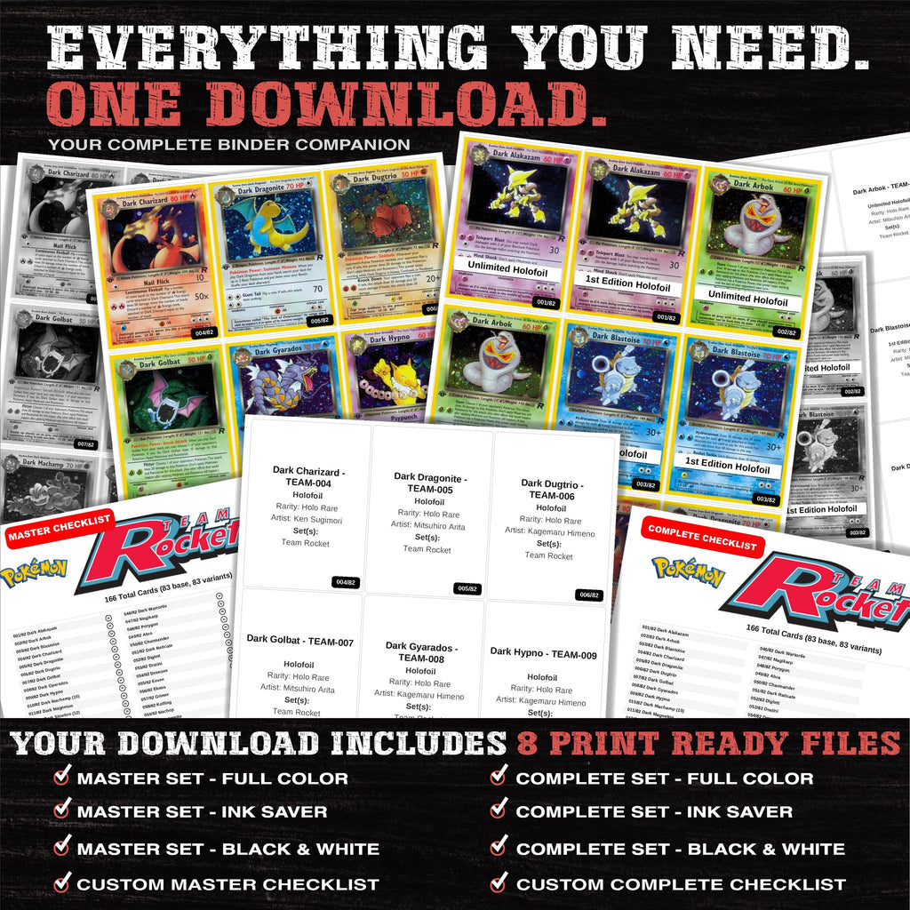 Everything included in the Team Rocket placeholder download - 8 PDF files