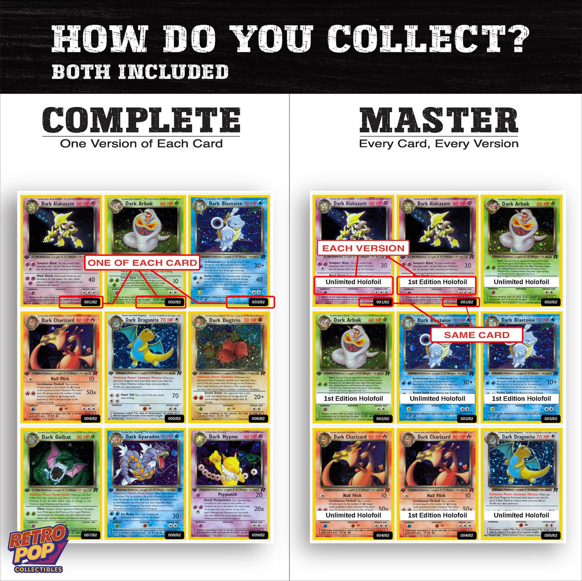 Complete Set vs Master Set versions of Team Rocket binder placeholders