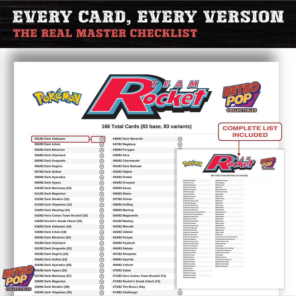 Team Rocket Pokemon card checklist PDF preview