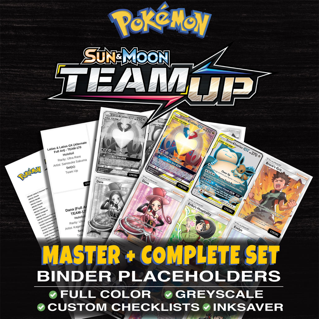 Team Up Pokemon binder placeholders printable PDF - includes Latias & Latios GX (Alternate Full Art)