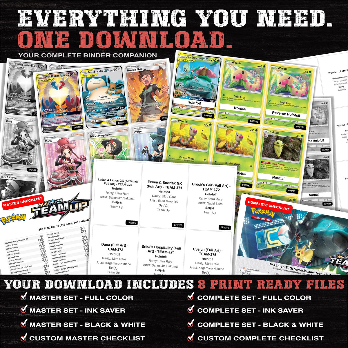 Everything included in the Team Up placeholder download - 8 PDF files