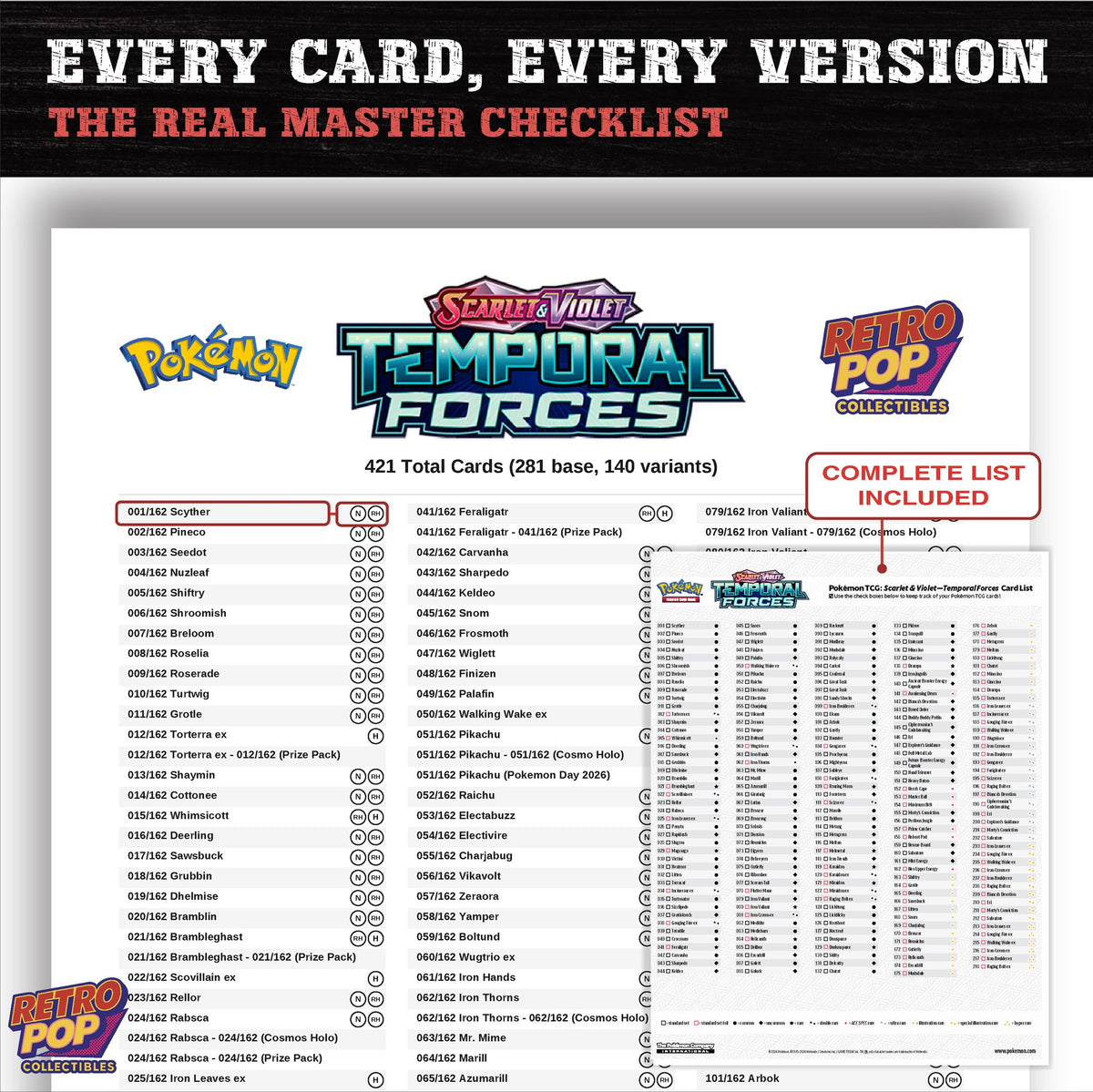 Temporal Forces Pokemon card checklist PDF preview