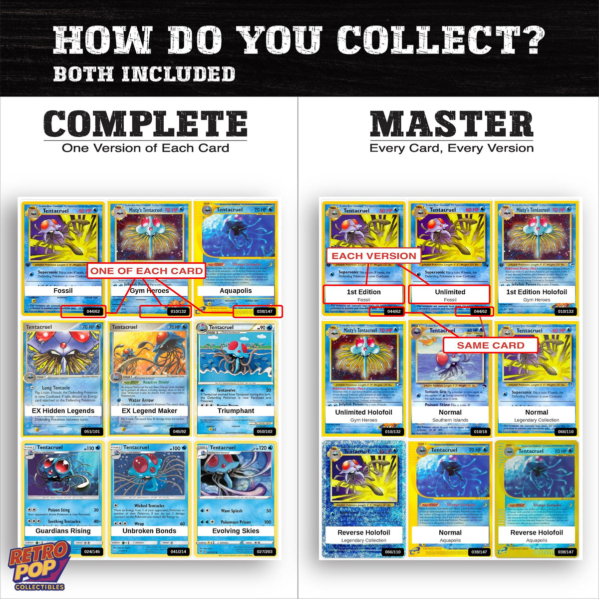 Complete Set vs Master Set versions of the Tentacruel binder placeholders