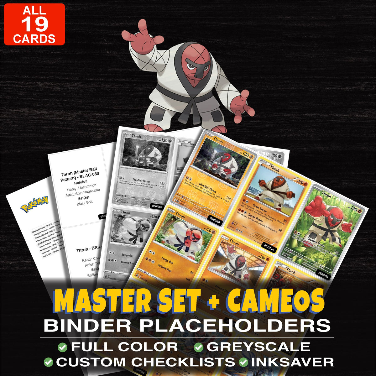 Every Throh Pokemon card ever made - master set binder placeholders with Throh