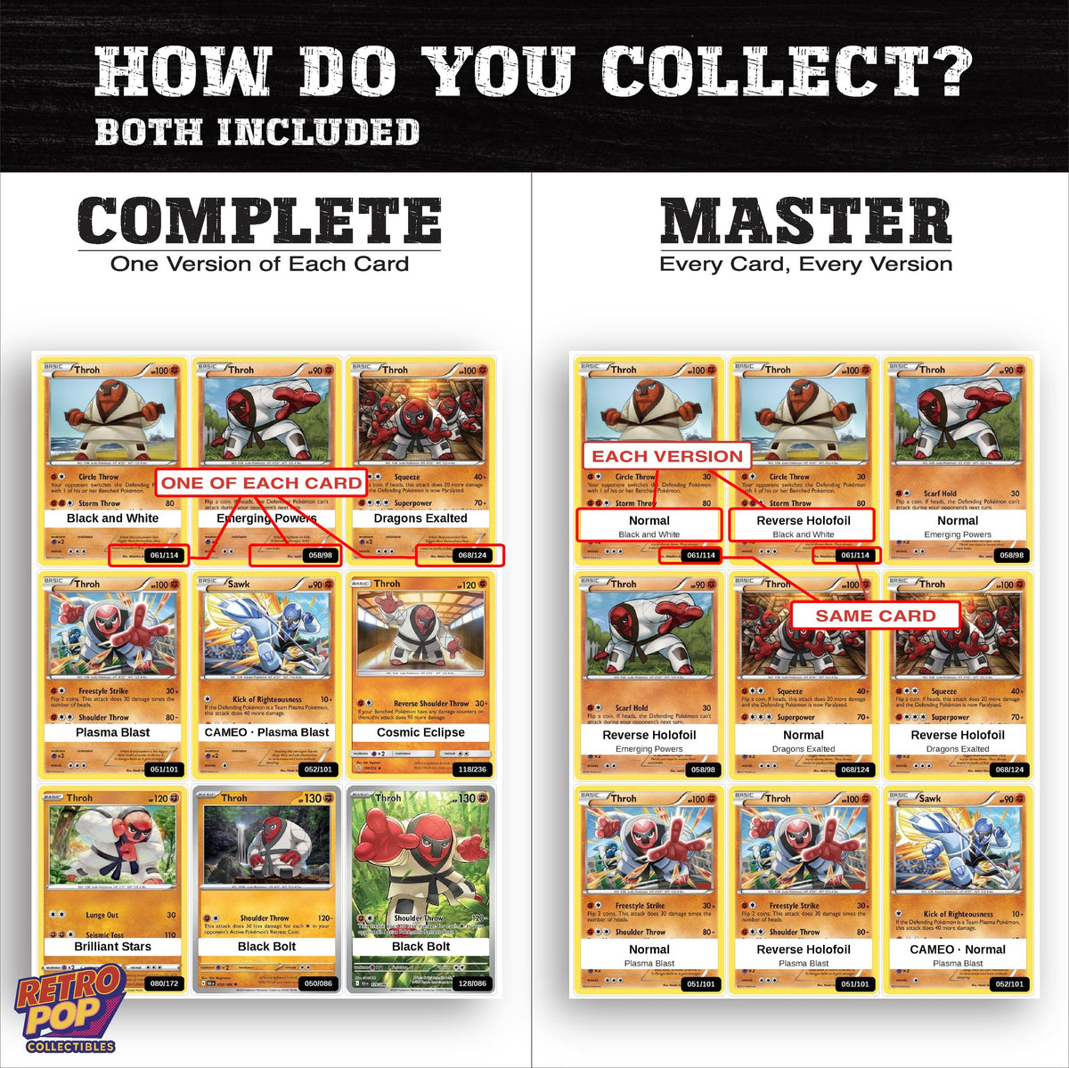 Complete Set vs Master Set versions of the Throh binder placeholders