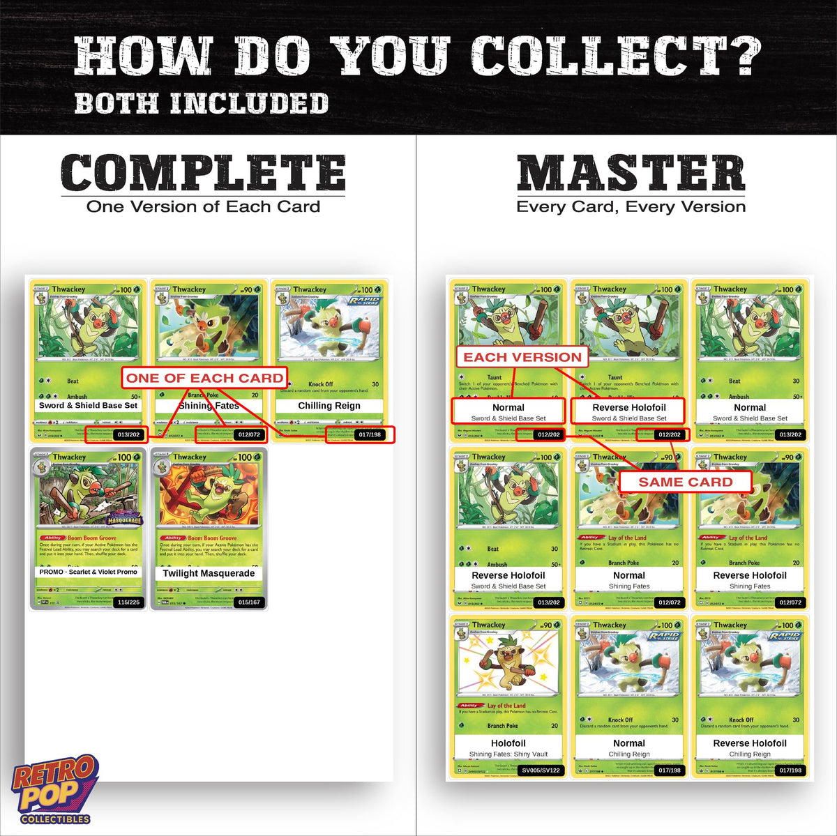 Complete Set vs Master Set versions of the Thwackey binder placeholders