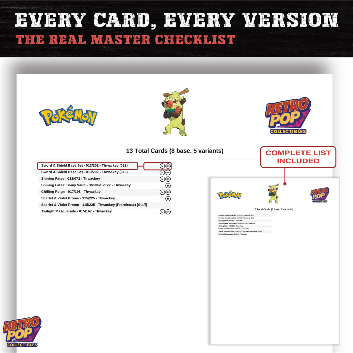 Thwackey master set checklist PDF preview - every card listed