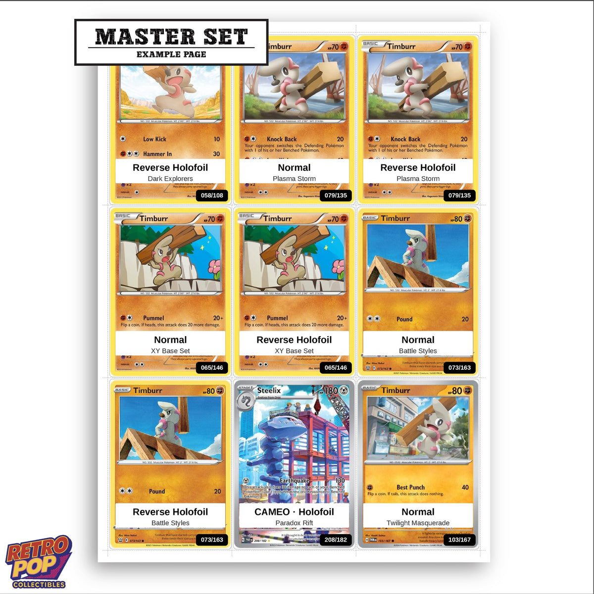 Printed Timburr Pokemon placeholders in binder - real photo 3