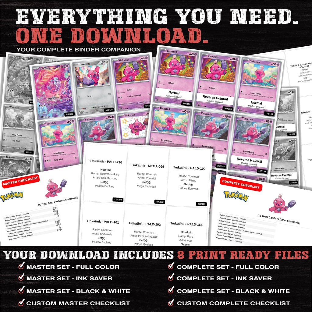 Everything included in the Tinkatink master set download - 8 PDF files