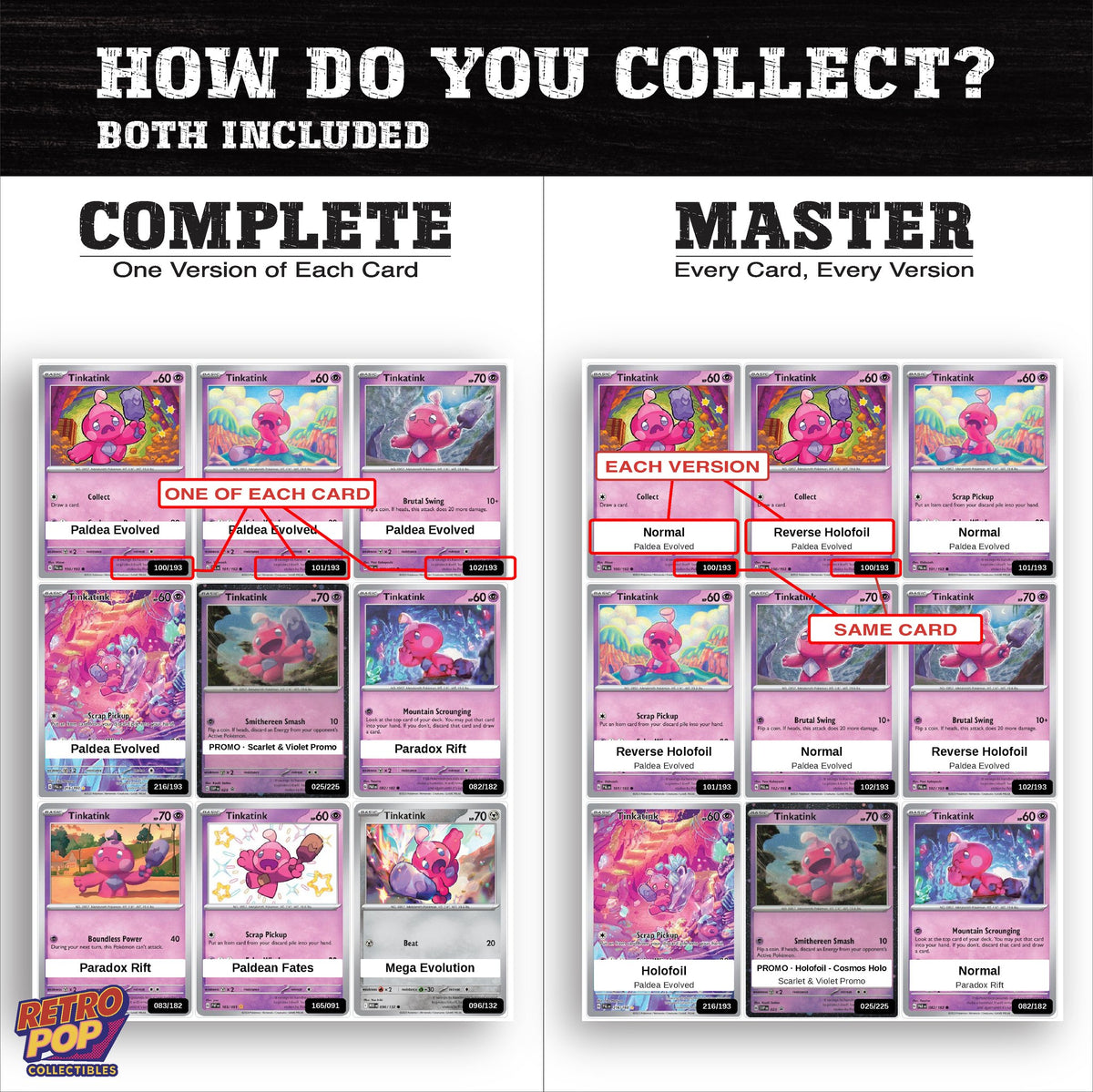 Complete Set vs Master Set versions of the Tinkatink binder placeholders