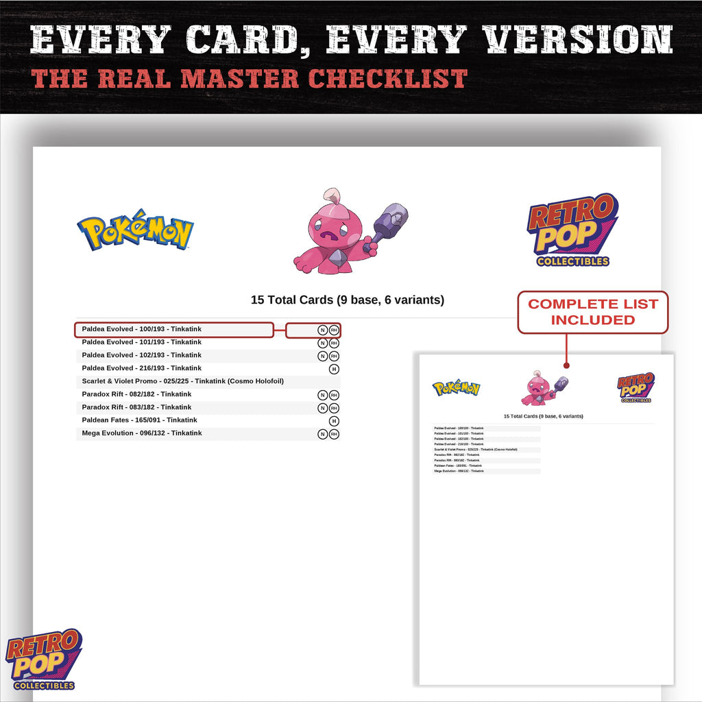 Tinkatink master set checklist PDF preview - every card listed