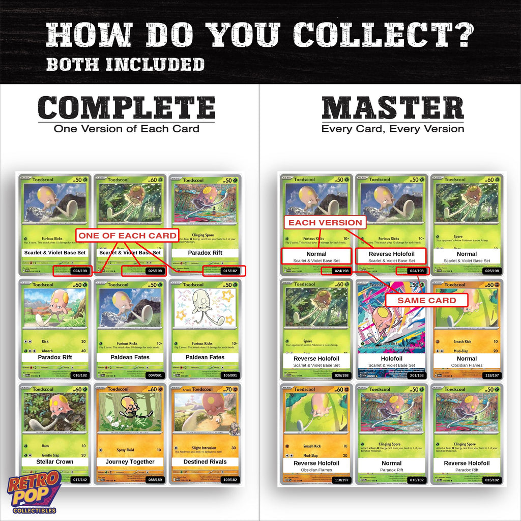 Complete Set vs Master Set versions of the Toedscool binder placeholders