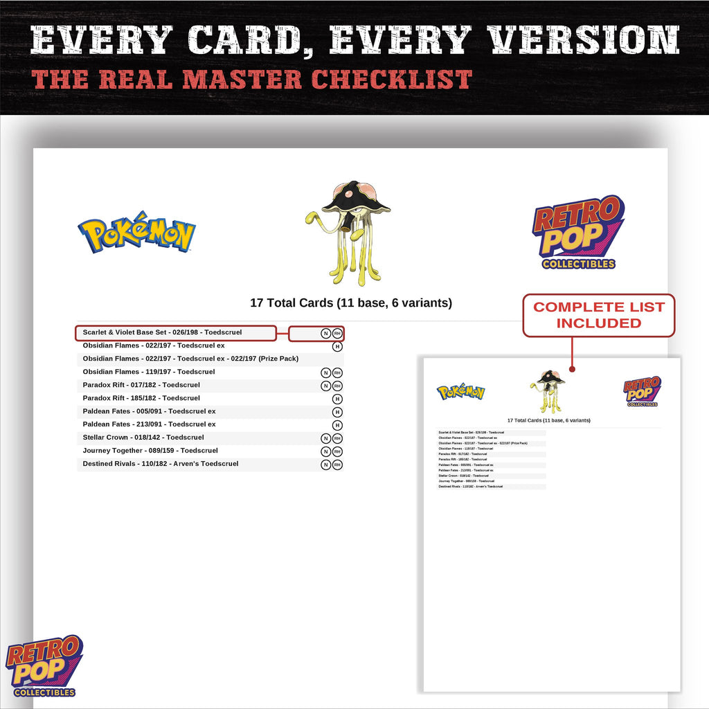 Toedscruel master set checklist PDF preview - every card listed