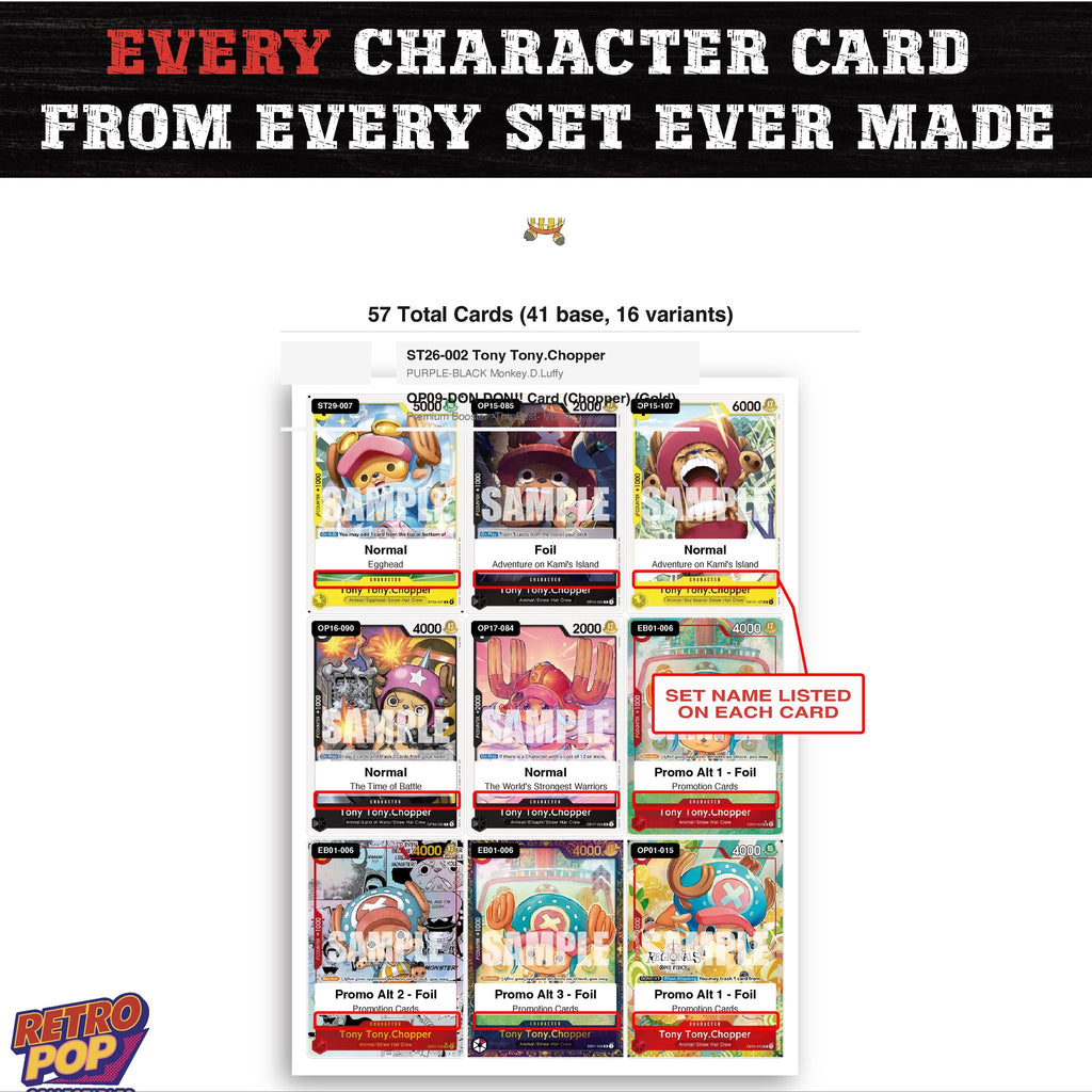 Tony Tony Chopper One Piece TCG character master set - every English Tony Tony Chopper card