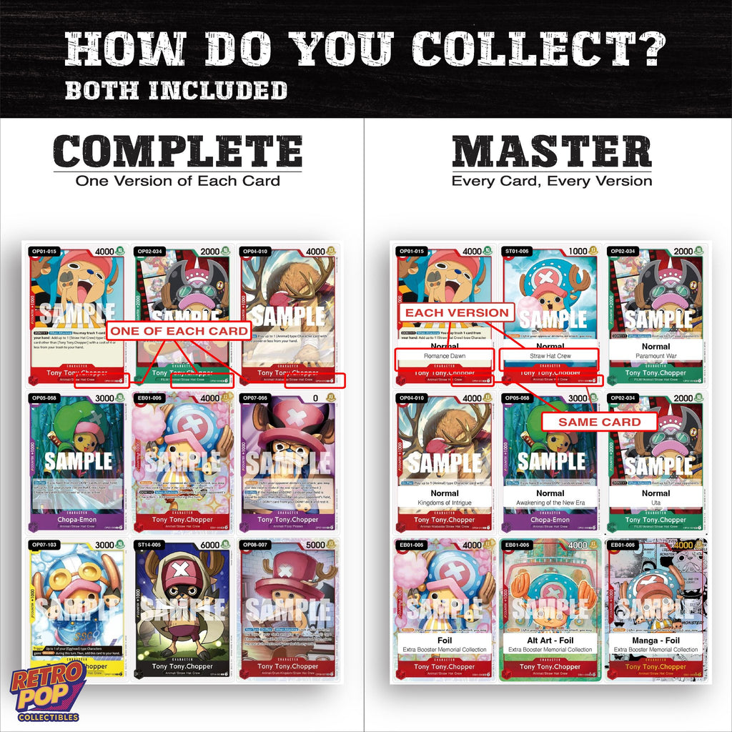 Complete Set vs Master Set versions of Tony Tony Chopper One Piece binder placeholders