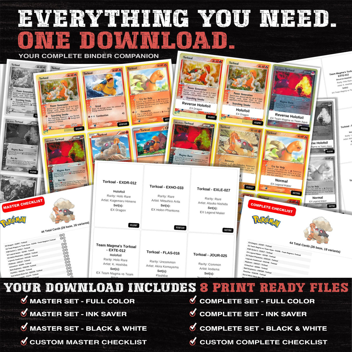 Everything included in the Torkoal master set download - 8 PDF files