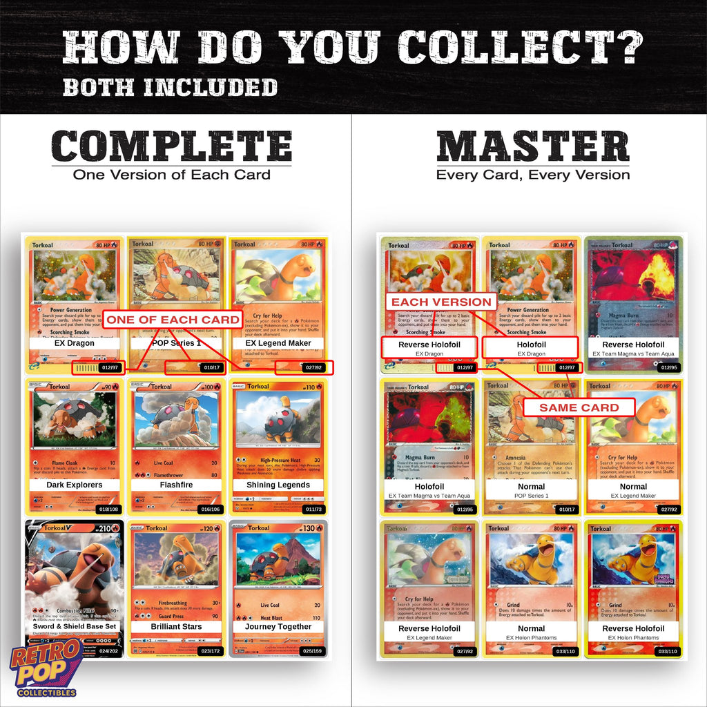 Complete Set vs Master Set versions of the Torkoal binder placeholders