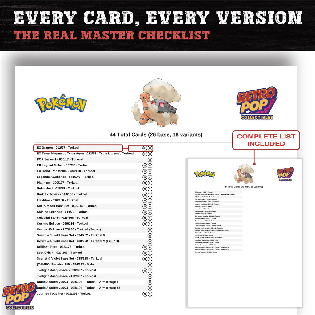 Torkoal master set checklist PDF preview - every card listed