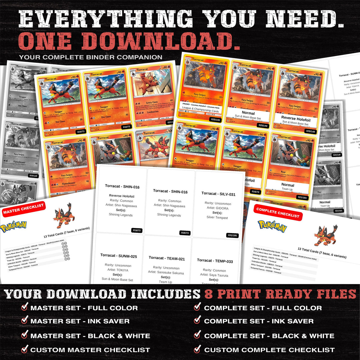 Everything included in the Torracat master set download - 8 PDF files