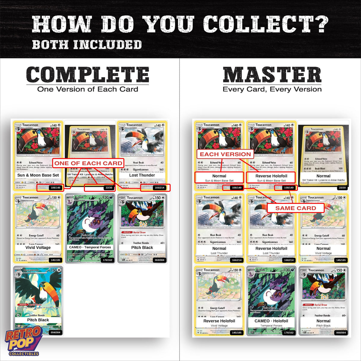 Complete Set vs Master Set versions of the Toucannon binder placeholders