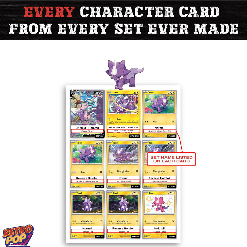 Toxel card collection preview - every set Toxel appears in