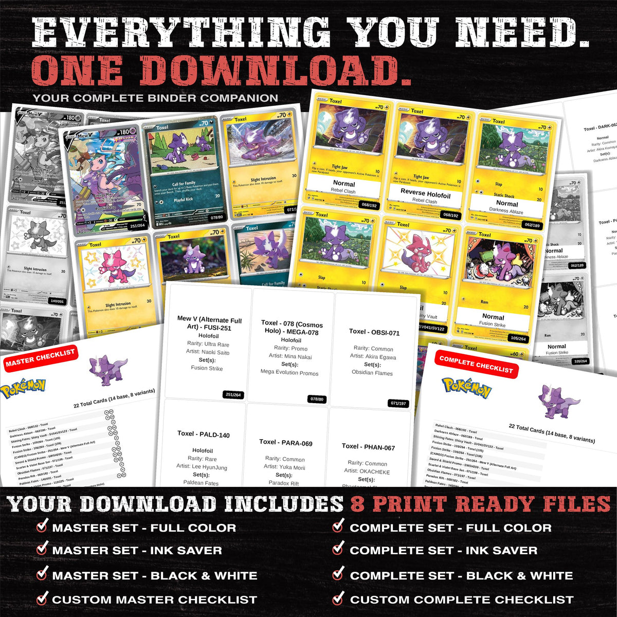 Everything included in the Toxel master set download - 8 PDF files