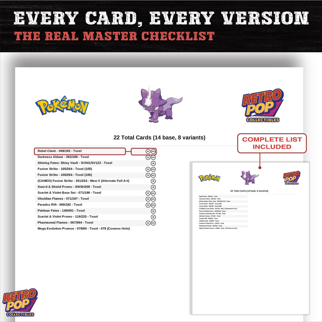 Toxel master set checklist PDF preview - every card listed
